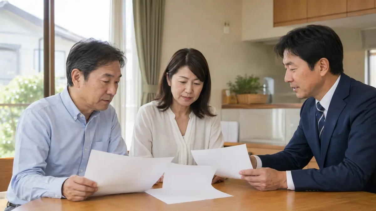 住宅の複数の売却案を比較する家族