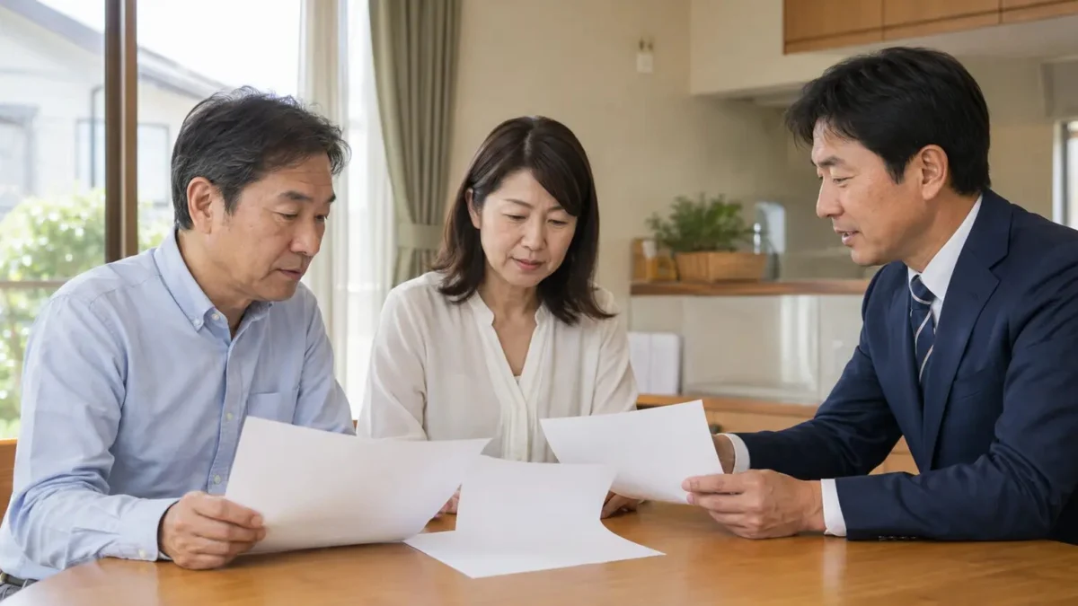 住宅の複数の売却案を比較する家族
